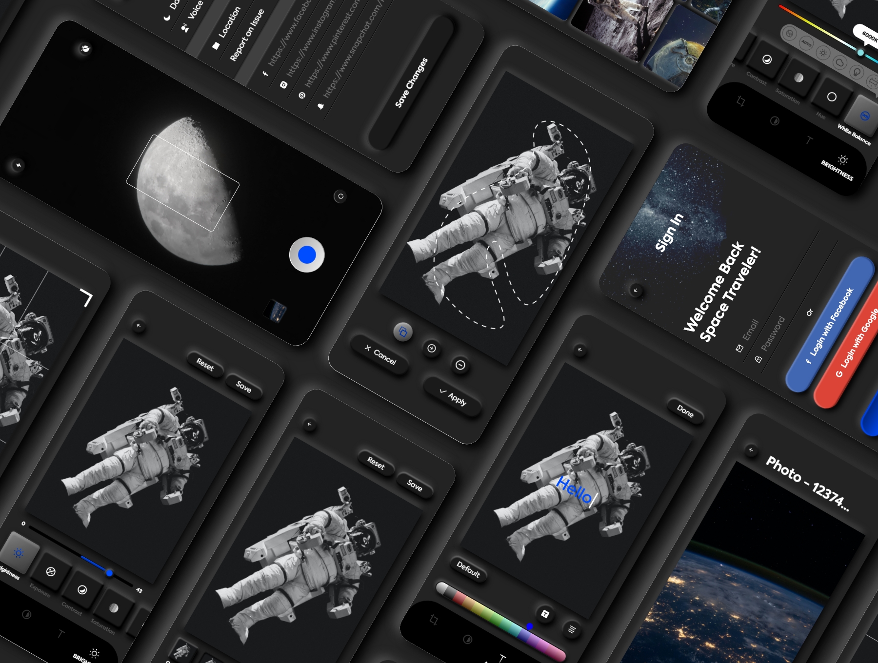 暗黑照片编辑管理社交应用程序APP UI套件 Dark Universe – Photo Editing App Neumorphic UI Kit (Dark Mode)插图(4) 暗黑照片编辑管理社交应用程序APP UI套件 Dark Universe – Photo Editing App Neumorphic UI Kit (Dark Mode)插图(4)