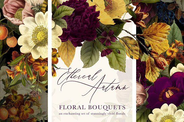 35款高清复古植物花卉平面广告背景设计PNG免抠图片素材 Ethereal Autumn Floral Bouquets