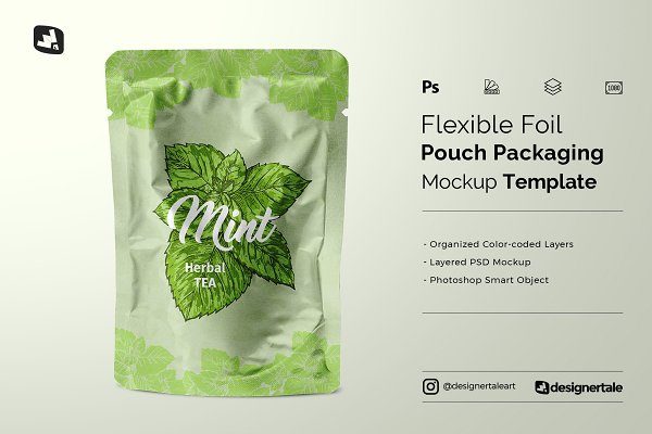 柔性铝箔塑料食品自立袋设计展示样机 Flexible Foil Pouch Packaging Mockup