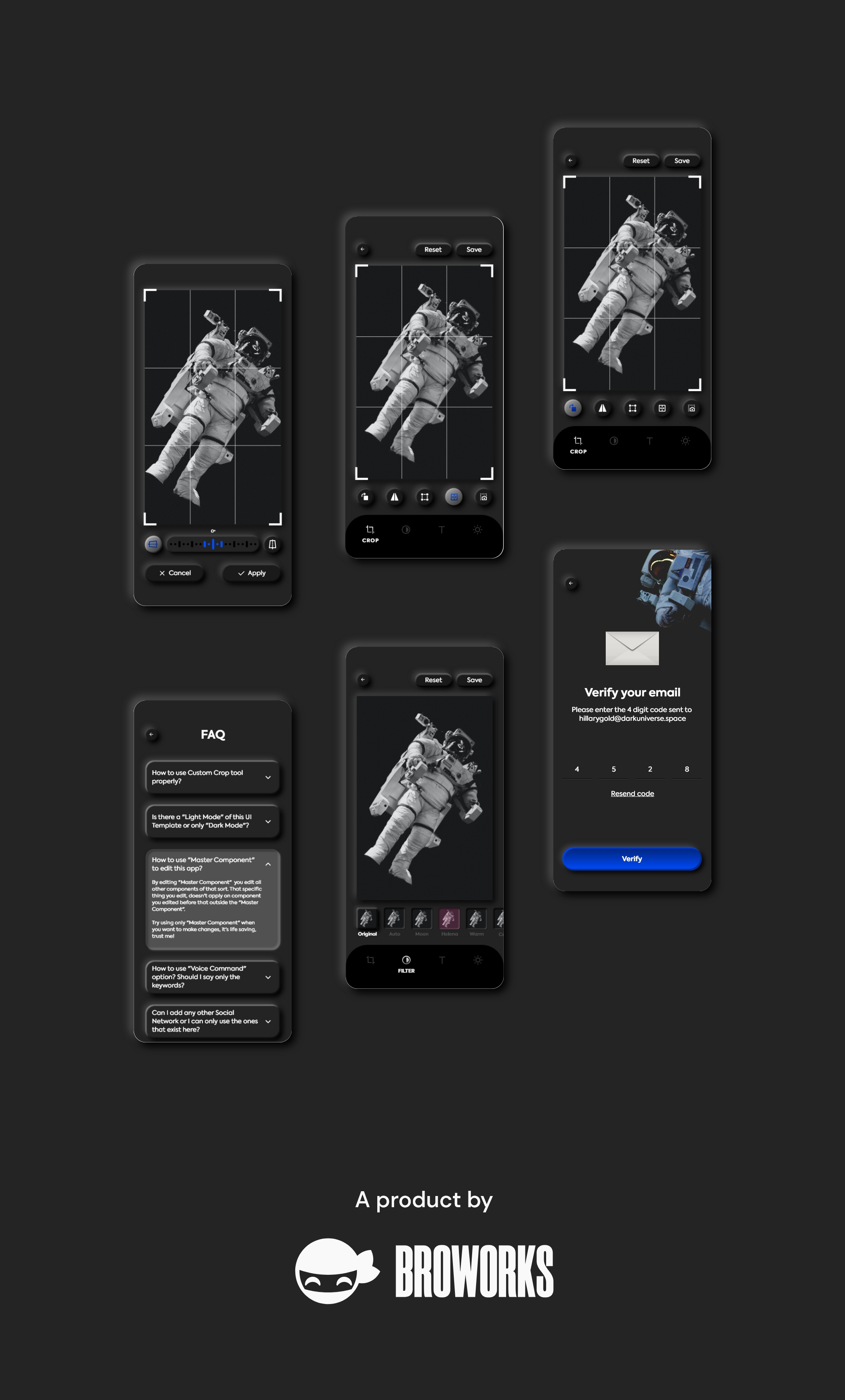暗黑照片编辑管理社交应用程序APP UI套件 Dark Universe – Photo Editing App Neumorphic UI Kit (Dark Mode)插图(10) 暗黑照片编辑管理社交应用程序APP UI套件 Dark Universe – Photo Editing App Neumorphic UI Kit (Dark Mode)插图(10)