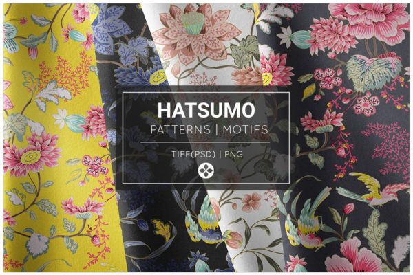 精美东方风手绘花卉室内装饰图案壁纸设计图片素材 Hatsumo, Exquisite Oriental Patterns