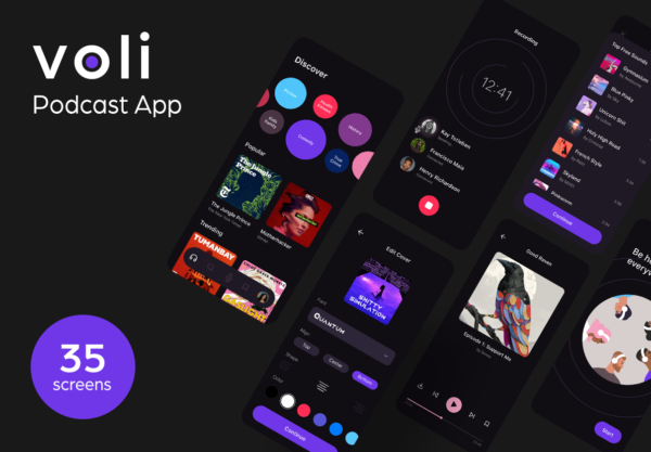 炫酷音乐播放器应用程序APP UI套件 Voli Podcast App UI Kit