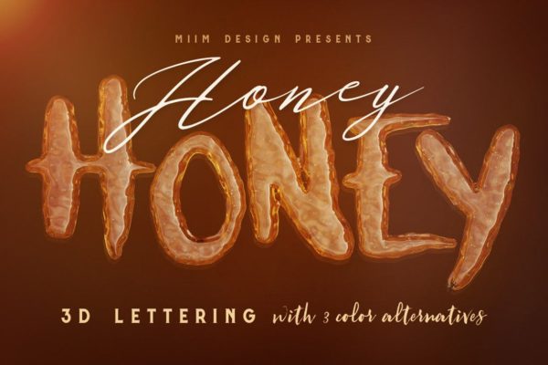 时尚高清3D蜂蜜液体效果字母PNG图片设计素材 Honey Honey – 3D Lettering
