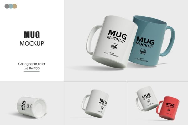 4款咖啡马克杯LOGO印花设计展示样机 Mug Mockups