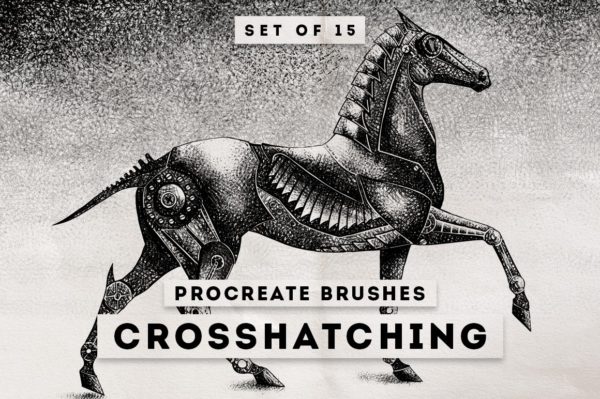 15款手绘交叉阴影素描绘画笔触Procreat&PS笔刷 Crosshatching Procreate & Photoshop Brushes