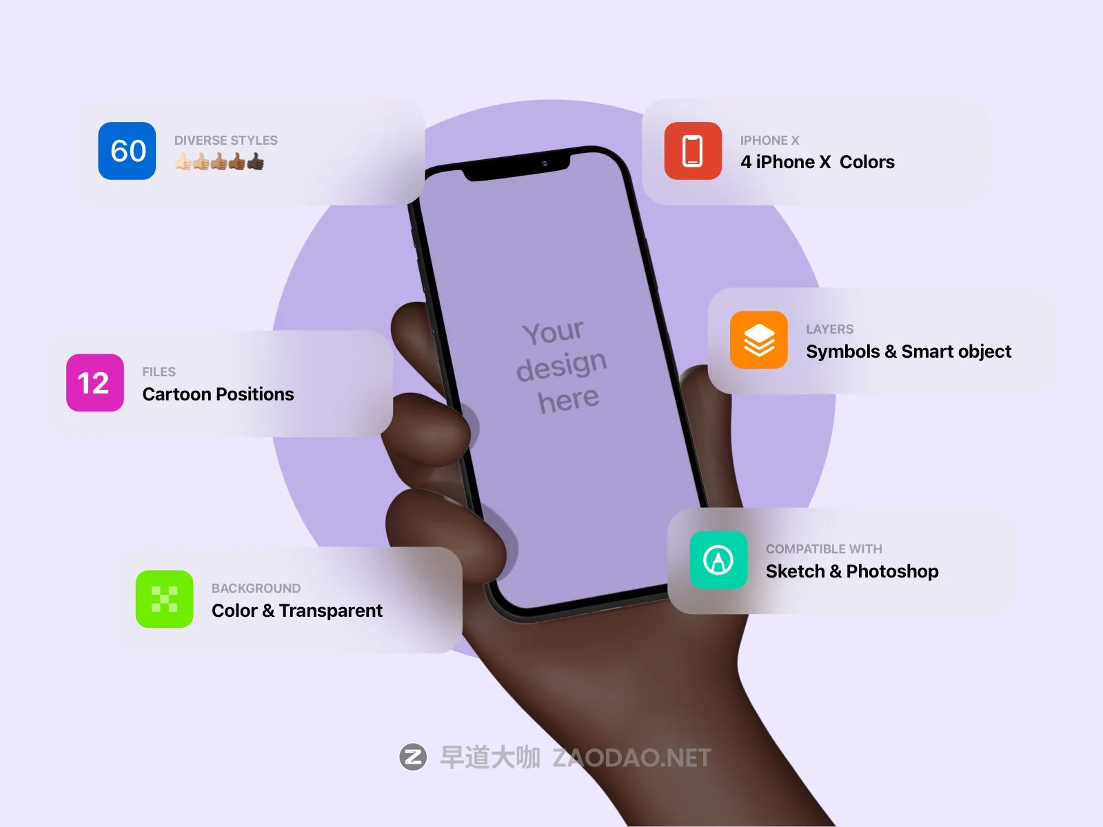 有趣3D卡通手持苹果手机iPhone屏幕演示样机模板 Handzz – 3D Hands Mockup插图1 有趣3D卡通手持苹果手机iPhone屏幕演示样机模板 Handzz – 3D Hands Mockup插图1