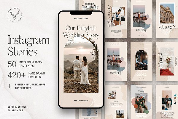 50个婚纱摄影品牌推广新媒体电商海报PSD模板 50 Instagram Stories Pack
