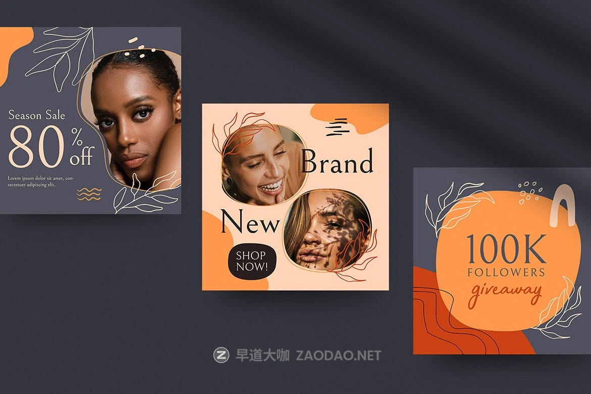 12款抽象图形植物装饰新媒体电商海报设计模板 12 Organic Social Media Posts插图2 12款抽象图形植物装饰新媒体电商海报设计模板 12 Organic Social Media Posts插图2