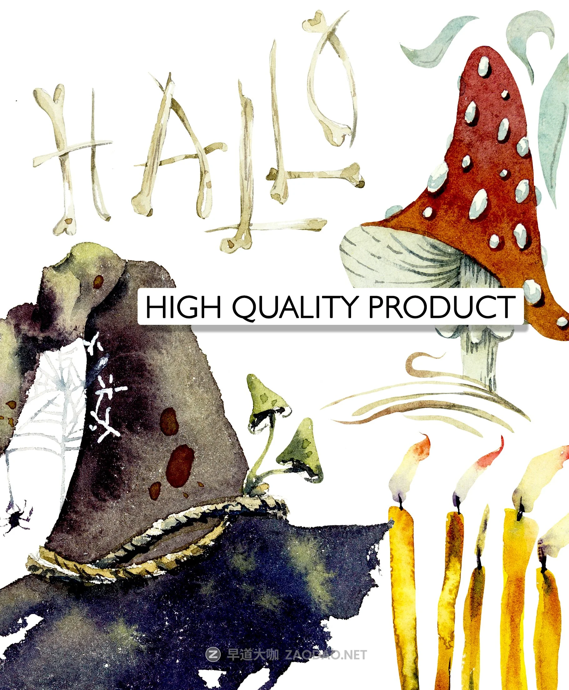 怪异万圣节元素水彩插画设计素材 Watercolor Helloween插图4 怪异万圣节元素水彩插画设计素材 Watercolor Helloween插图4