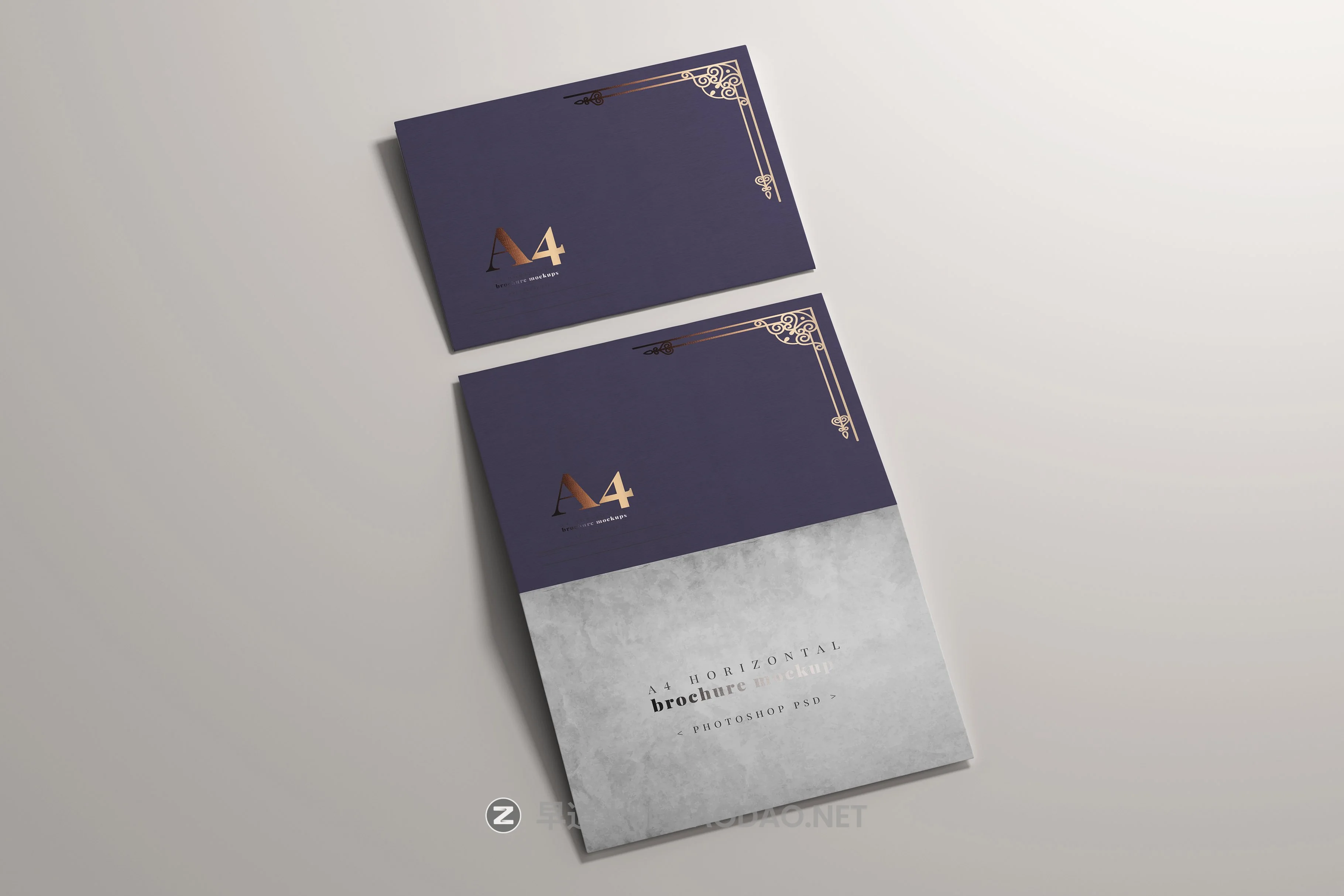 8款烫印效果A4横向两折页小册子设计展示贴图PSD样机模板 A4 Bi-Fold Horizontal Mockups插图7 8款烫印效果A4横向两折页小册子设计展示贴图PSD样机模板 A4 Bi-Fold Horizontal Mockups插图7