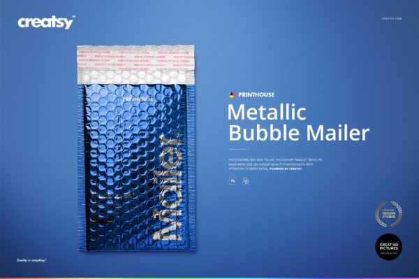潮流金属铝箔快递邮件气泡塑料包装袋设计展示样机合集 Metallic Bubble Mailer Mockup Set
