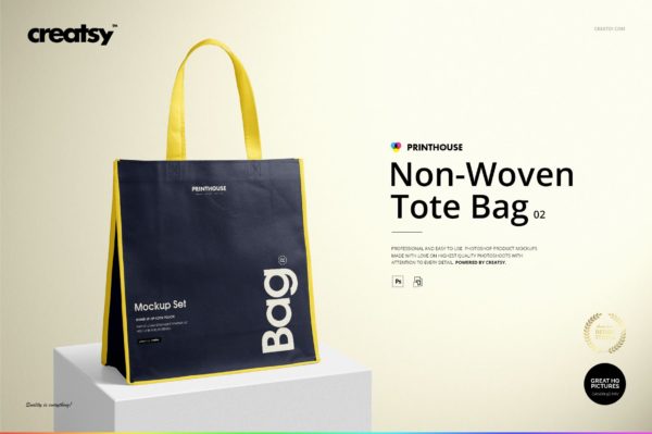 无纺布手提购物布袋设计展示贴图样机套装 Non-Woven Tote Bag Mockup Set 2