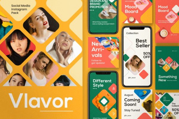 时尚几何图形修饰品牌推广新媒体电商海报设计模板 Vlavor – Social Media Brand Bundle