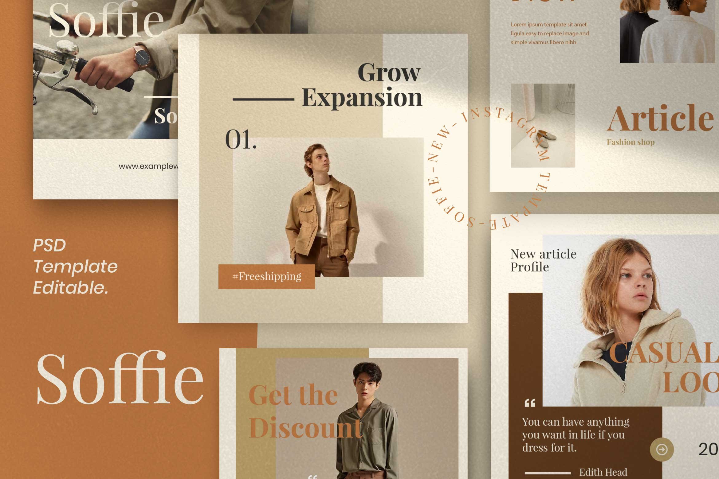 现代时尚服装品牌摄影推广新媒体电商海报模板 Soffie – Fashion Brand Social Media插图 现代时尚服装品牌摄影推广新媒体电商海报模板 Soffie – Fashion Brand Social Media插图