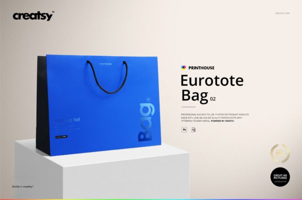时尚烫印效果购物手提纸袋设计贴图样机套装 Eurotote Bag Mockup Set 2