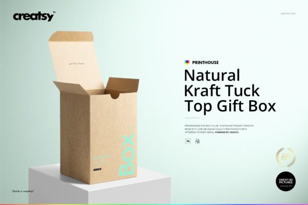 现代时尚牛皮纸塔克礼品盒设计贴图样机合集 Kraft Tuck Top Gift Box Mockups Set