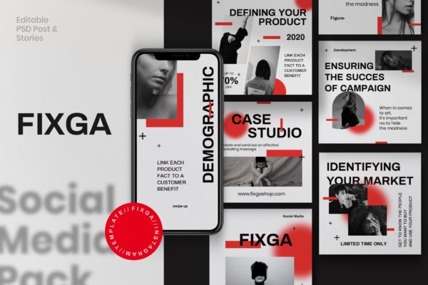 现代简约服装品牌推新媒体电商海报模板 FIXGA – Social Media Brand