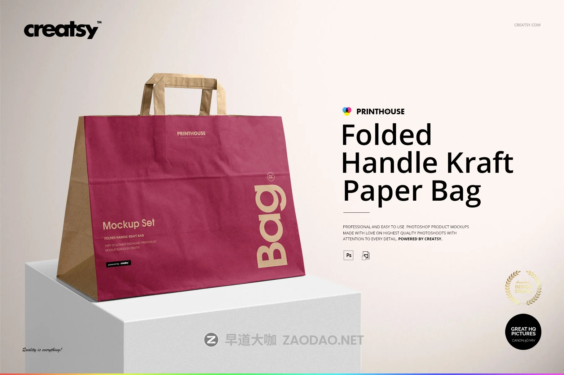 折叠手柄购物牛皮纸袋设计展示贴图样机 Folded Handle Kraft Paper Bag Mockup插图 折叠手柄购物牛皮纸袋设计展示贴图样机 Folded Handle Kraft Paper Bag Mockup插图