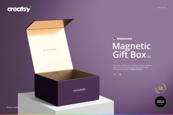 磁性产品礼品包装纸盒设计展示贴图样机合集 Magnetic Gift Box Mockup Set 02