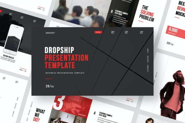 简约服装摄影作品集演示文稿设计模板 Dropship – Powerpoint Template
