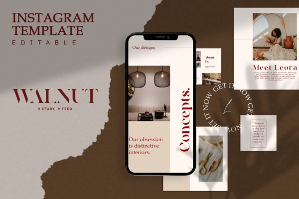 时尚室内设计摄影作品集推广新媒体电商海报模板 Walnut – Instagram Template