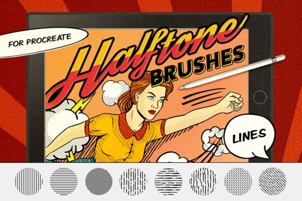 21款复古半调磨损线条画笔Procreate笔刷素材 Vintage Comics: Line Procreate Brushes