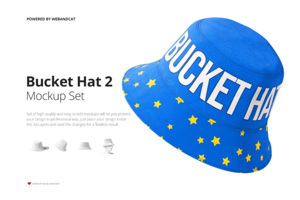 4款渔夫帽LOGO印花图案设计展示样机 Bucket Hat Mockup 2