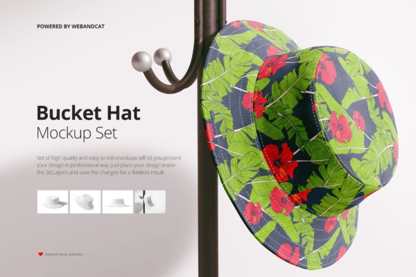 4款渔夫帽LOGO印花图案设计展示样机模板 Bucket Hat Mockup