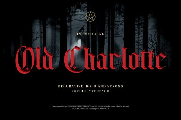 时尚复古哥特风格衬线英文字体素材 Old Charlotte – Bold Decorative Gothic Font