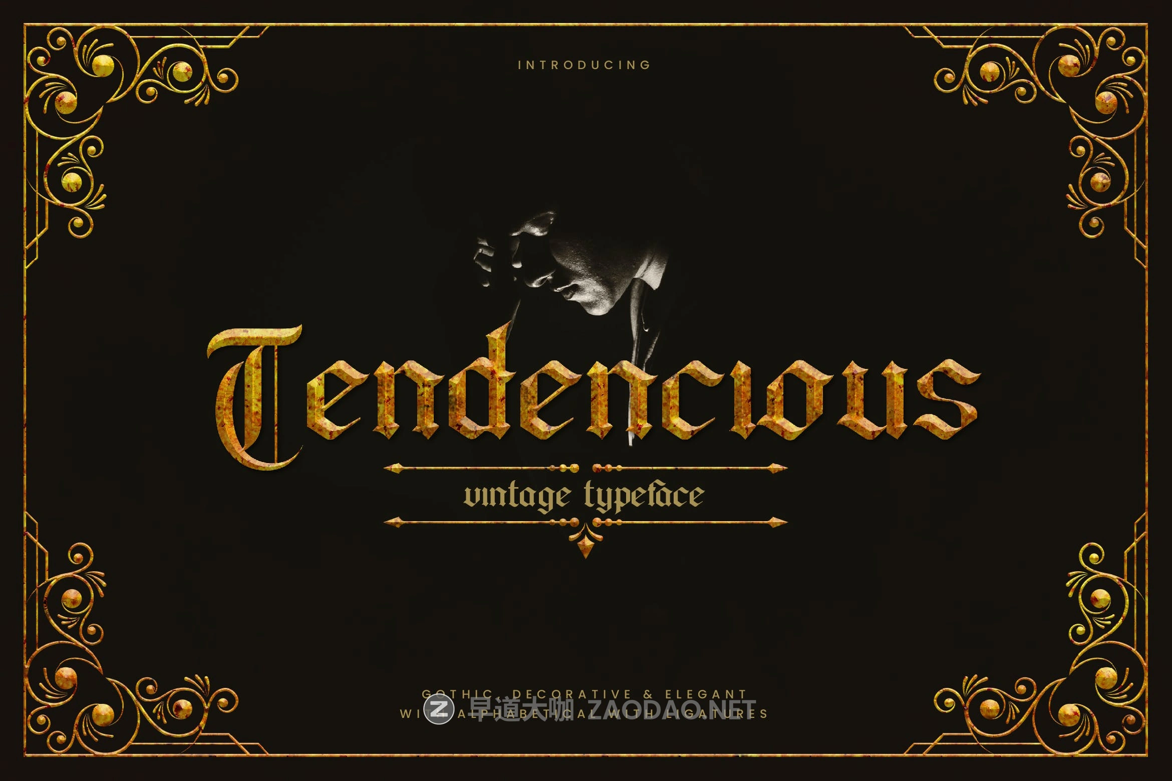 复古哥特风格LOGO平面海报标题设计衬线英文字体 Tendencious – Vintage Gothic Display Typeface插图 复古哥特风格LOGO平面海报标题设计衬线英文字体 Tendencious – Vintage Gothic Display Typeface插图