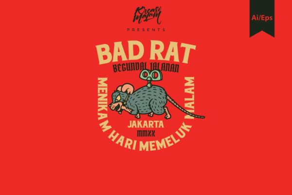 老鼠主题徽标LOGO设计AI矢量模板 Bad Rat Logo Template