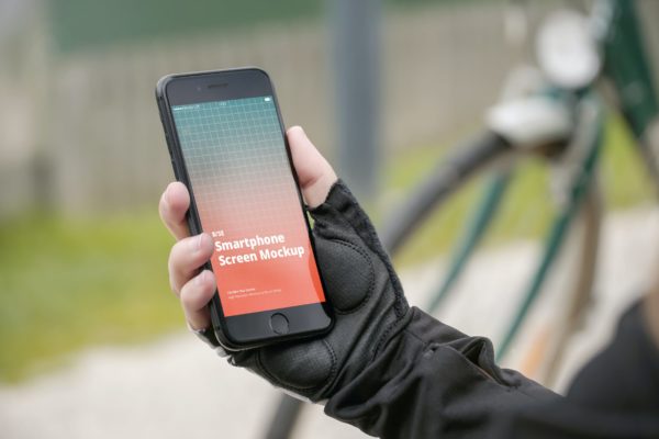 6款应用程序设计骑行苹果手机屏幕演示样机 Phone Mockup SE Bike Tour Scenes