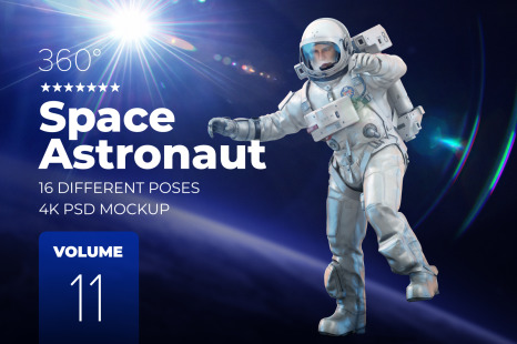 16款多角度太空宇航员3D模型平面设计PS素材源文件 3D Mockup Space Astronaut #11
