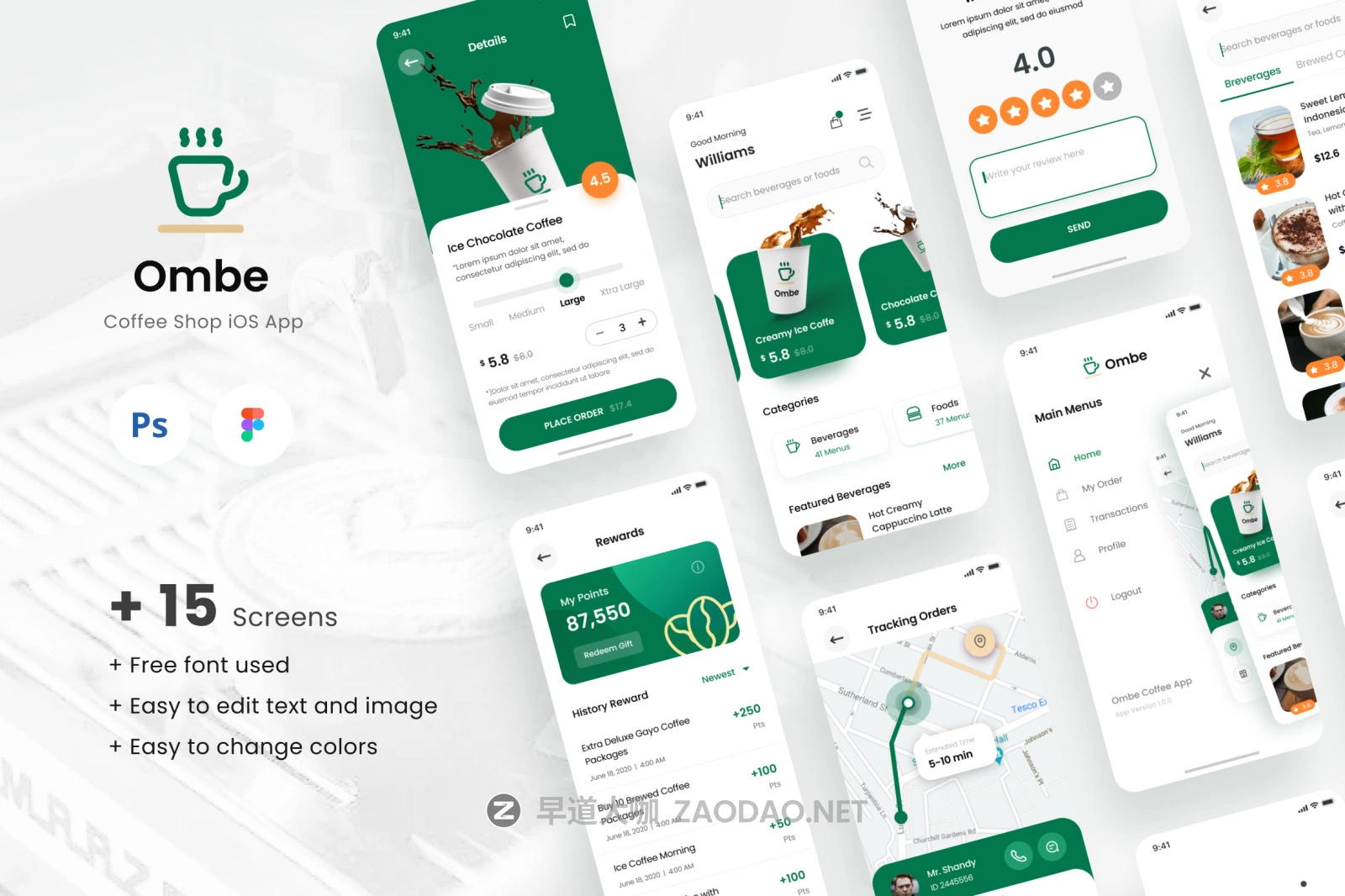 现代简约咖啡在线预定外卖iOS APP应用程序设计UI套件素材 Ombe – Coffee Shop iOS App Design UI Template插图 现代简约咖啡在线预定外卖iOS APP应用程序设计UI套件素材 Ombe – Coffee Shop iOS App Design UI Template插图