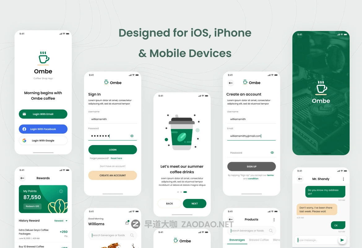 现代简约咖啡在线预定外卖iOS APP应用程序设计UI套件素材 Ombe – Coffee Shop iOS App Design UI Template插图3 现代简约咖啡在线预定外卖iOS APP应用程序设计UI套件素材 Ombe – Coffee Shop iOS App Design UI Template插图3
