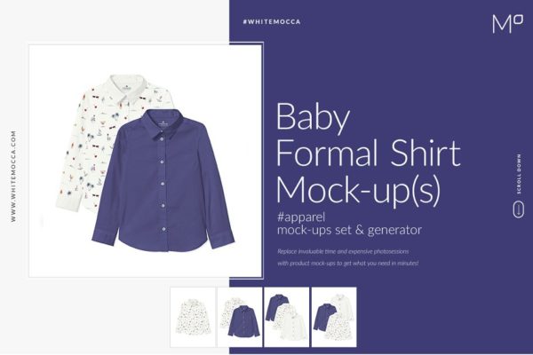婴儿正式衬衫印花图案设计贴图样机模板集 Baby Formal Shirt Mockups Set
