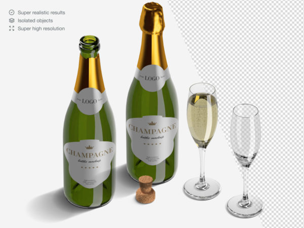 16款香槟酒瓶设计展示样机PSD模板 Champagne Bottle Mockup Pack