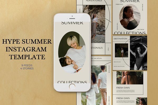清新夏季服装摄影推广新媒体电商海报设计PSD模板 Hype Summer Instagram Templates