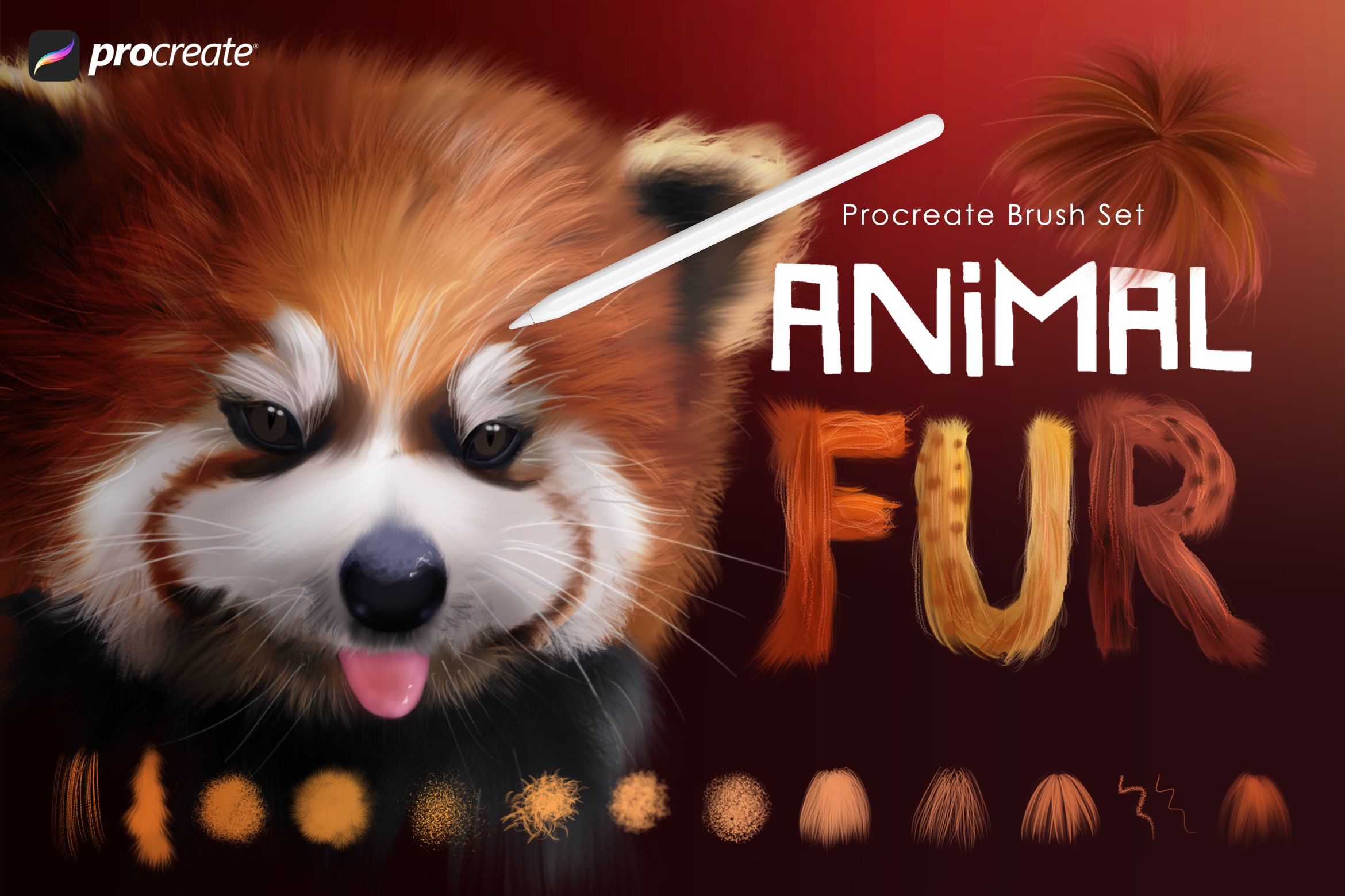 32款动物毛发效果Procreate笔刷 Animal Fur Procreate Brushes插图