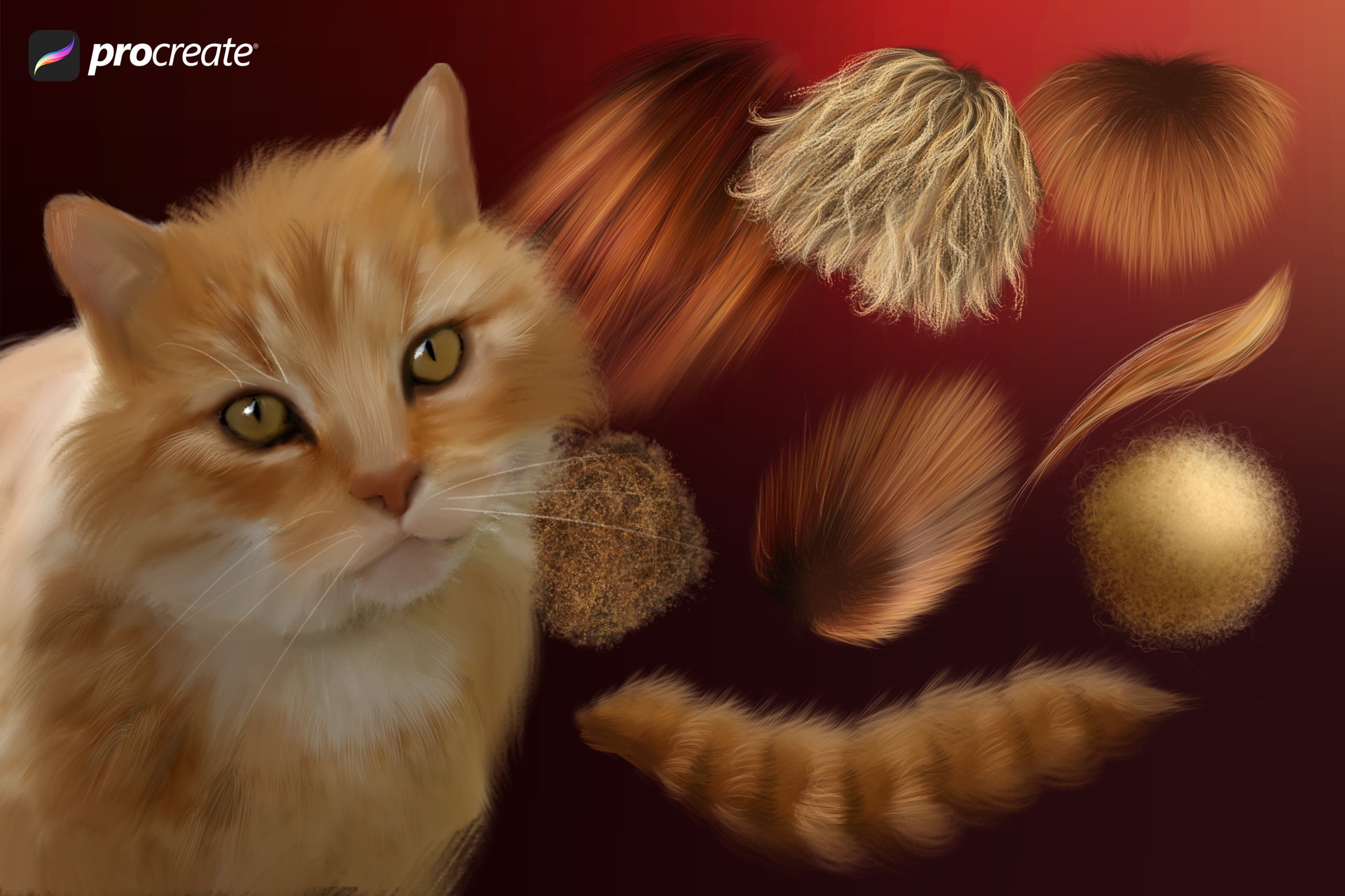 32款动物毛发效果Procreate笔刷 Animal Fur Procreate Brushes插图2