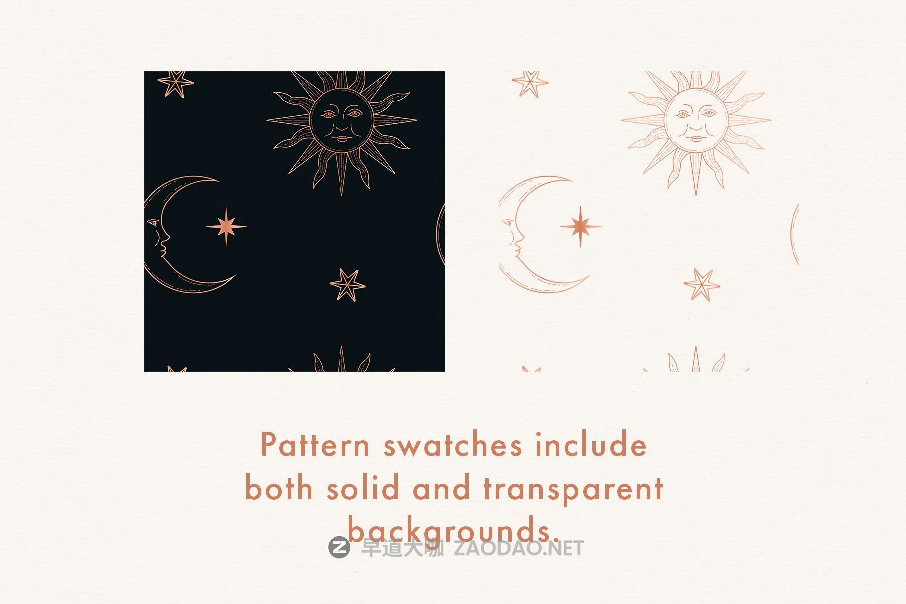玫瑰金金属黑白星空太阳星星矢量图形AI设计素材 Celestial Seamless Patterns插图4 玫瑰金金属黑白星空太阳星星矢量图形AI设计素材 Celestial Seamless Patterns插图4