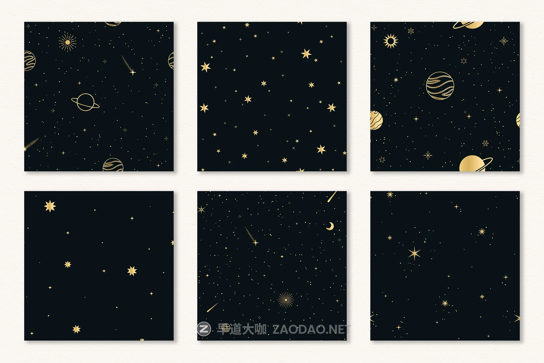 玫瑰金金属黑白星空太阳星星矢量图形AI设计素材 Celestial Seamless Patterns插图9 玫瑰金金属黑白星空太阳星星矢量图形AI设计素材 Celestial Seamless Patterns插图9