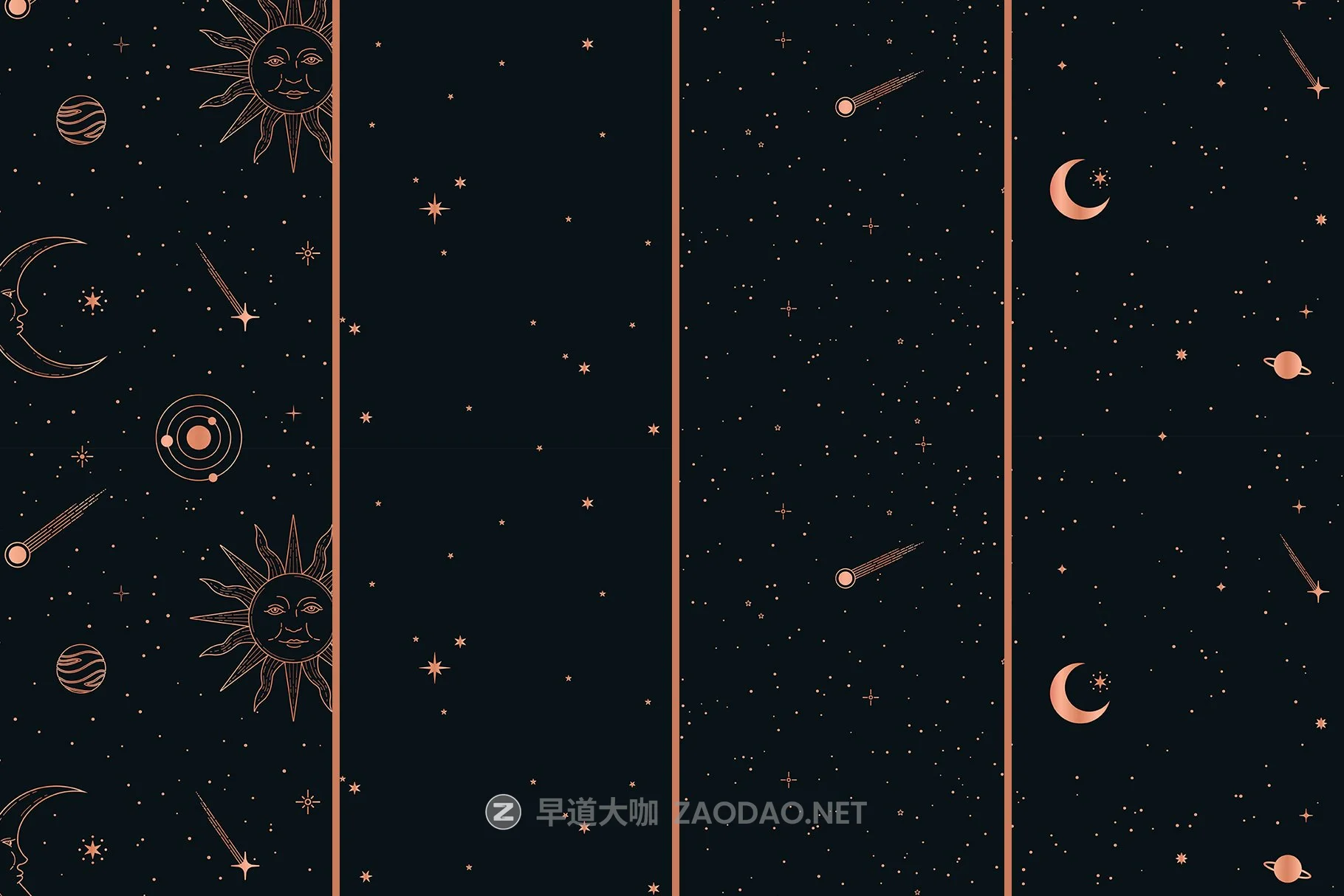 玫瑰金金属黑白星空太阳星星矢量图形AI设计素材 Celestial Seamless Patterns插图11 玫瑰金金属黑白星空太阳星星矢量图形AI设计素材 Celestial Seamless Patterns插图11