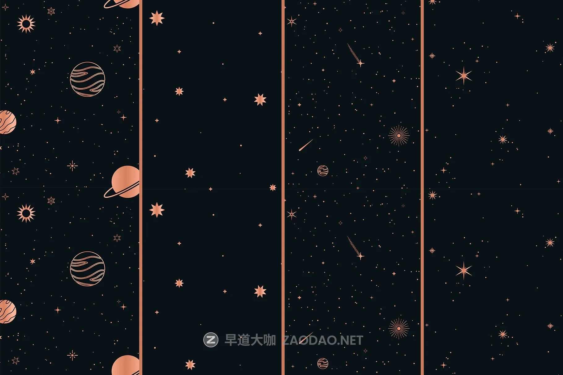 玫瑰金金属黑白星空太阳星星矢量图形AI设计素材 Celestial Seamless Patterns插图13 玫瑰金金属黑白星空太阳星星矢量图形AI设计素材 Celestial Seamless Patterns插图13