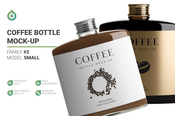 冷冲泡咖啡玻璃瓶标签设计展示贴图样机 Coffee Bottle Mockup