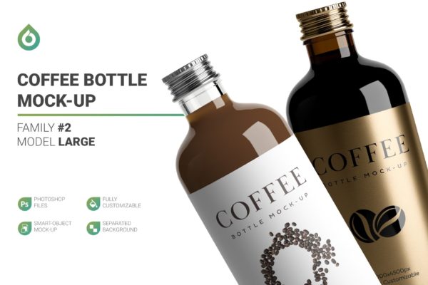 简约咖啡玻璃瓶标签设计贴图样机 Coffee Bottle Mockup