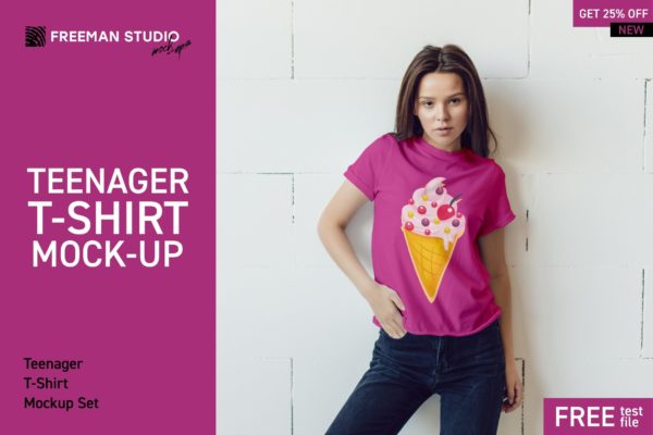 青少年T恤半袖衫印花图案设计展示样机合集 Teenager T-Shirt Mockup Set