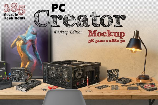385款5K高清电脑组装场景样机模板PS设计素材套件 PC Creator 5K – Desktop Edition