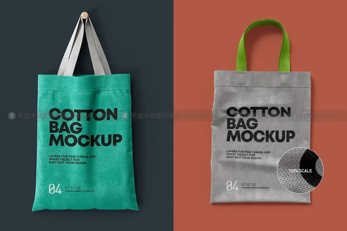棉布手提袋印花图案手机展示样机模板 Cotton Bag Mockup Statio Pack插图1