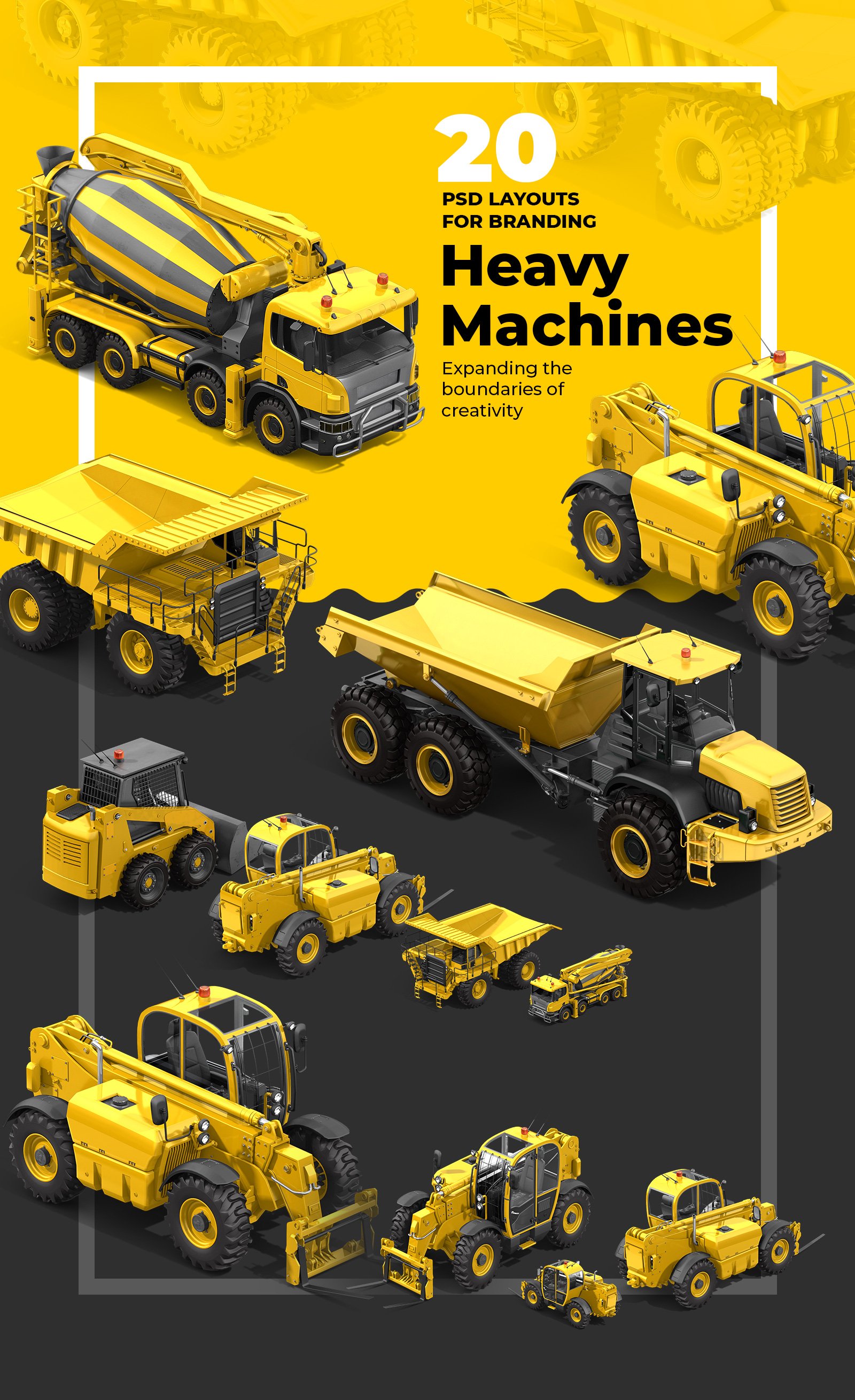 20款潮流建筑机械重型机车3D模型PS设计素材 20 PSD Heavy Machines Mockup 360 #04插图 20款潮流建筑机械重型机车3D模型PS设计素材 20 PSD Heavy Machines Mockup 360 #04插图